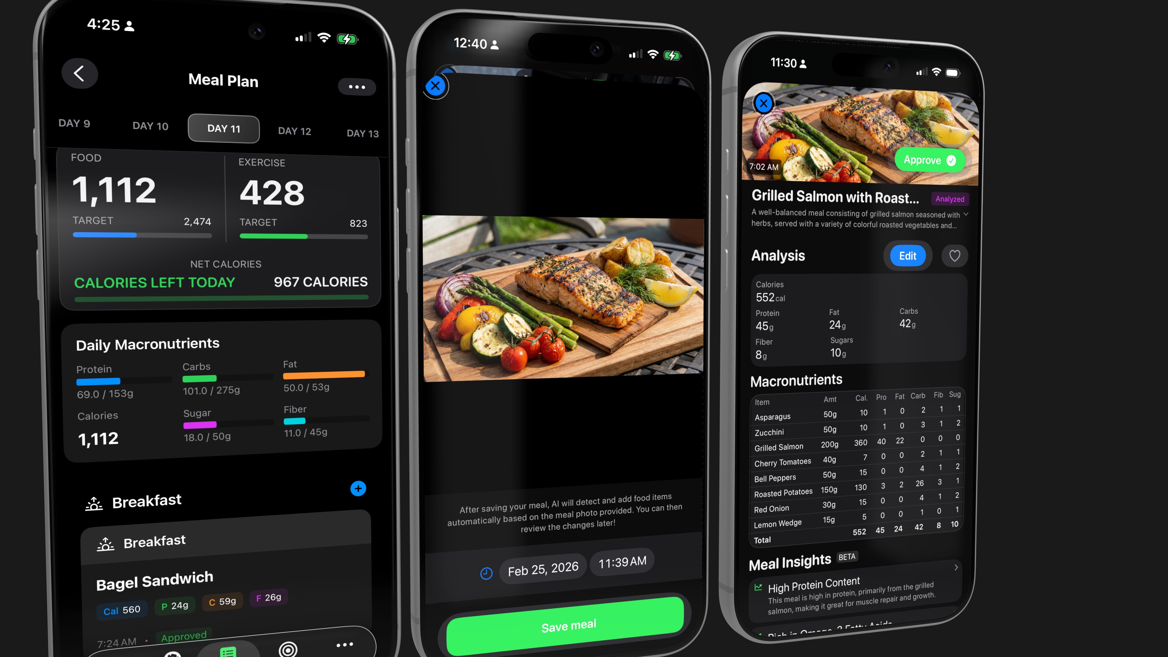 Nutrition tracking and meal plan screens