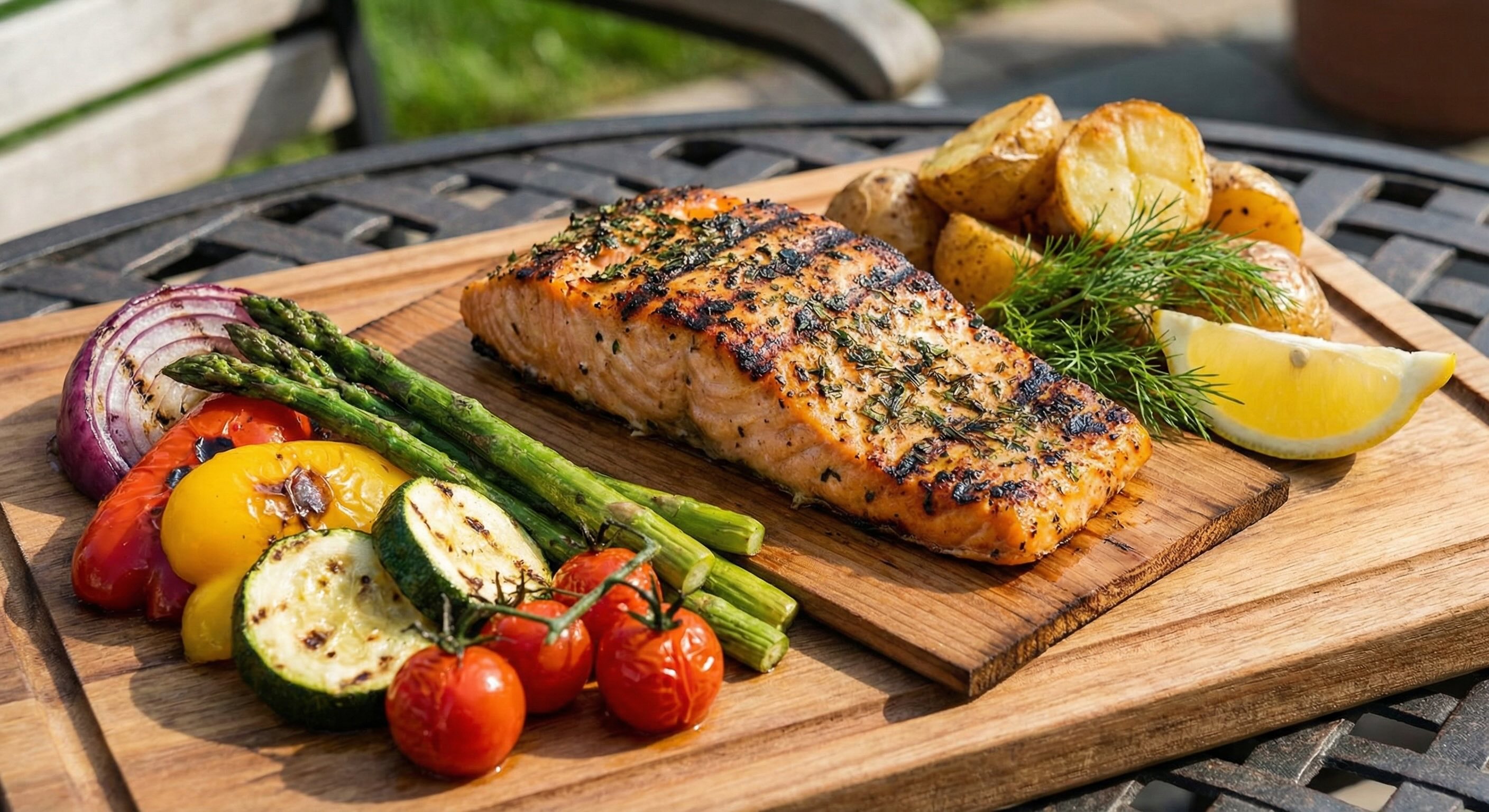 Grilled salmon with vegetables
